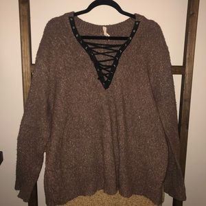 Brown crisscross soft sweater